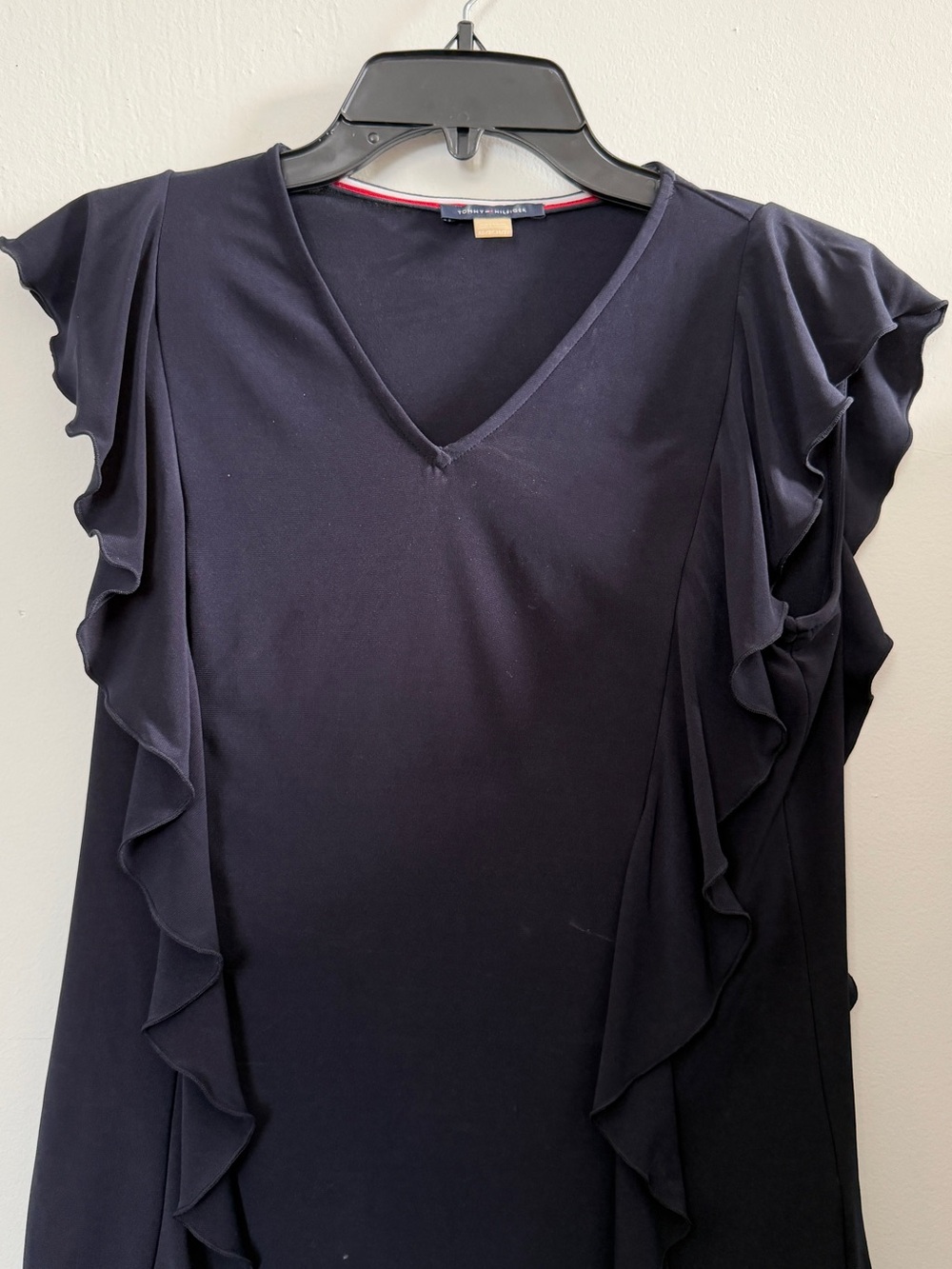 Tommy Hilfiger Navy V-Neck Ruffle Detail Tunic